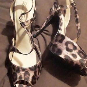 Leopard peep toe heels